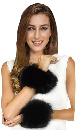 Lina & Lily Women's Winter Wrist Cuffs Warmers Faux Fur Fluffy (Black)