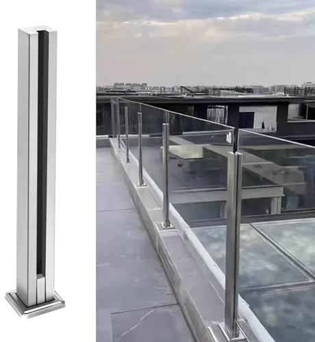 CAVATINY Glasgeländerpfosten aus Edelstahl 304 – Geländerpfosten mit Gebürstet – Rostbeständigkeit für Veranda, Balkon, Pool, Garten, Innen- und Außenbereich (Einzel Schlitz, 85cm Höhe)