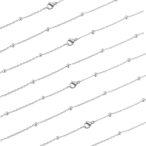 SUNNYCLUE 12 PACK 18 Inch/ 0.45m Silver Satellite Chain Necklace Stainless Steel jewellery Chains Metal Lobster Claw Clasps Cable Necklaces Chain Bulk for jewellery Making Supplies Women Diy Craft