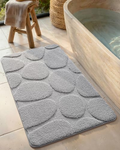 COLOR&GEOMETRY Badematte Badteppich rutschfest Waschbar, 61 x 110 cm Badezimmerteppich Groß Absorbierende Weiche Badvorleger, Badematte Grau für Badezimmer, Dusche, Badewanne, Waschküche