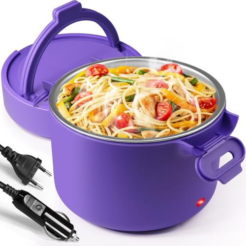 AUTOPkio Scaldavivande Elettrico per Donne, 80W 1L 12V/24V/220V Scalda Vivande Portatile Elegante Regalo per Ufficio, Auto, Palestra, Viaggi, Dieter (Lavanda Viola)