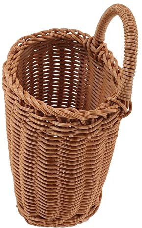 WHAMVOX Imitation Rattan Wall Hanging Basket Woven Storage Basket Plastic Woven Organizer for Kitchen and Door Storage Brown Tall Model