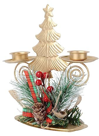 IMIKEYA Kerzenständer Aus Eisenkunst Im Weihnachtsstil Kerzenhalter Tannenzweigen Und Pinienkernen Verziert Für Partys Und Dekoration Zu Hause