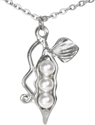 Lucina K. Pea Pod Necklace - 3 Peas in a Pod - Gift Packaged for Mom, Grandmother, Best Friend - Handcrafted Pewter Made in USA (White Pea 20 Chain)