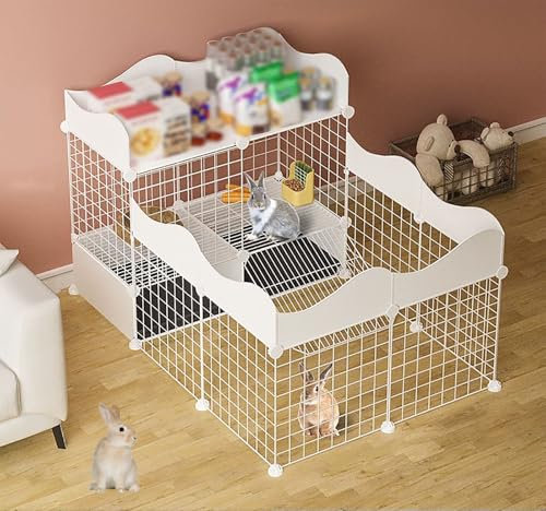 ZSXZCBDQ Kaninchenkäfig, Großer DIY-Zaun, Haustier-Kaninchenkäfig, Katzenzaun Für Den Innenbereich(White,75 * 111 * 65cm)