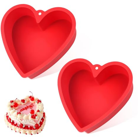 QEEYON 2 Pezzi Silicone Tortiera Forma di Cuore, 22cm Stampo Silicone Cuore, Senza BPA, Antiaderente Stampi per Torte, Cheesecake, Budini, Pane(8 inch)