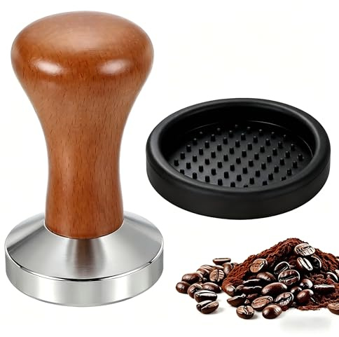 Quelcc 51mm Kaffee Tamper, Espresso Tamper für Kaffee mit Holzgriff, Kaffeestampfer aus Edelstahl, 51mm Stempel Stampfer für Espressomaschine, Barista Set für zuhause und Büro