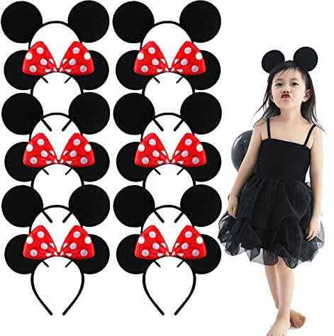 JMOCD 12 Pcs Mouse Ears Headband Minni Mouse Headband Pink Red Polka Dot Bow Hairband Fancy Dress Accessories for Adults/Children Fancy Dress Costume Head Band Accessory Party Decoration Gift