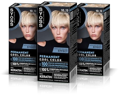 Syoss Permanent Color Tono 10.13 Rubio Ártico, Tinte para Pelo Mujer, Cobertura Profesional de Canas, Color Duradero y Cuidado Profundo, Incluye Mascarilla Intensiva con Keratina, Pack de 3
