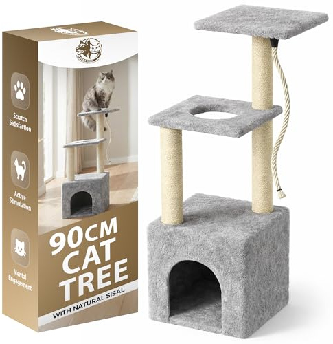 Rex & Roxy Cat Tree 90cm | Cat Scratching Post | Multi Level Tower for Cats | Trees For Indoor Cats with Playful Rope | Indoor Tree for Playing & Climbing | Scratch Friendly
