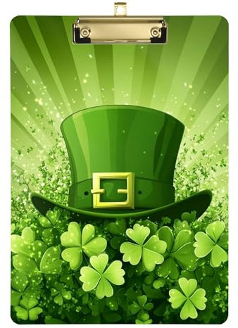 St.Patrick's Green Kleeblätter Acryl-Klemmbretter A4 Größe 31,8 x 22,9 cm Kunststoff-Klemmbrett mit niedrigem Profil-Clip für LKW-Fahrer Apotheke