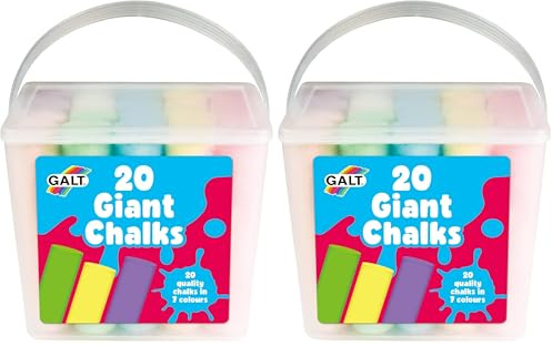 Galt 20 Giant Chalks - Extra Large Childrens Chunky Pavement Chalks - Bright Vibrant Colours - Washable, Easy Clean Outdoor Kids Garden Toys - Portable Carry Case with Handle - Ages 3 Years Plus