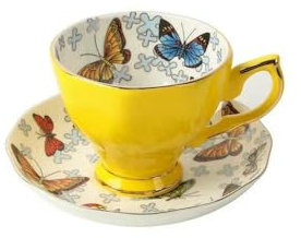 LNKUGN Théière en os de Papillon, Chauffe-thé, Tasse à café Anglaise et Soucoupe, Ensemble cuillère, sucrier, Pot à Lait, Ensemble de cafetière