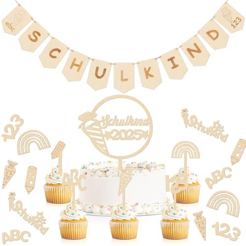 Namalu Set di Decorazioni per Ritorno a Scuola 2025 Ghirlanda Gagliardetti in Legno per Scolari Decorazione della Torta per Iscrizione a Scuola Coriandoli Sparsi Cono Scolastico 123 ABC