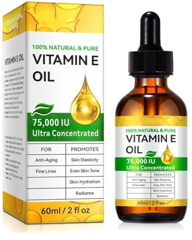 Pure Vitamin E Oil for Skin & Hair, 100% Pure Natural Vitamin E Oil for Face, Skin, Scars, Nails, Scalp, Strengthens & Moisturizes Hair, Nails 60ml (1)