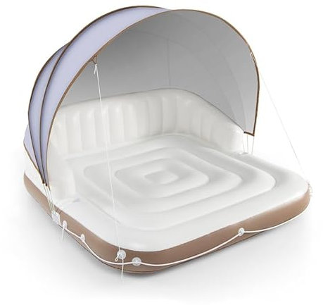 Glenmi Tumbona Inflable for Piscina con Techo retráctil, Flotador Inflable Tipo Isla de natación, hasta 200 kg, salón Inflable for 2 Adultos
