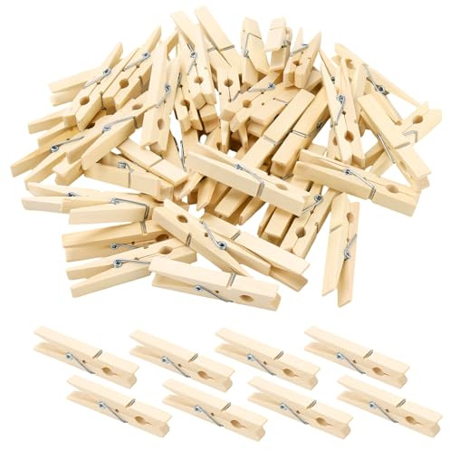 SENJEOK 200 PCS Large Wooden Clothes Pegs, 7.2cm Big Wood Bamboo Laundry Craft Pegs for Washing Line Hanging Photos Arts