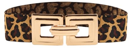 LJCZKA Damen Breiter Elastischer Taillengürtel Vintage Stretchy Gürtel mit Quadratischer Goldener Schnalle für Kleider Jeans Hosen (Leopard, Anzug Taillengröße 95cm-104.9cm)