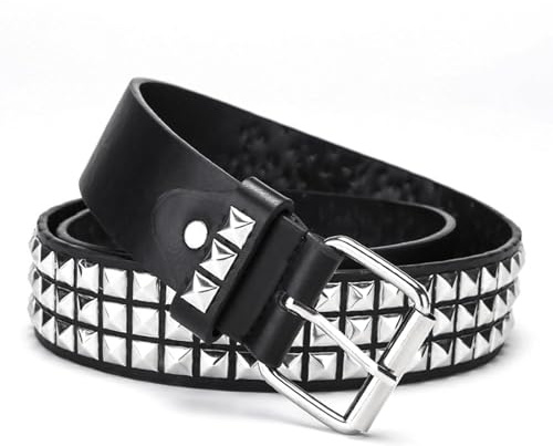 Punk Rivet Studded Belt Rivets PU Leather Vintage Studded Wristband Vintage Adjustable Square Buckle Goth Pyramid Rock Bracelet Spike Grommet Belt for Jeans Pants Casual Party Unisex 110cm Black