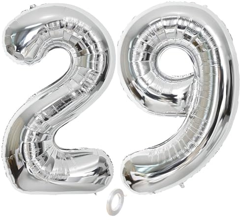 Balorise 40 Inch Giant Silver Foil Balloon Number 29/92, Inflatable Helium, Large Number 0-9, 10-100 (101 cm), Foil Balloons Decoration for Birthday Party and Wedding