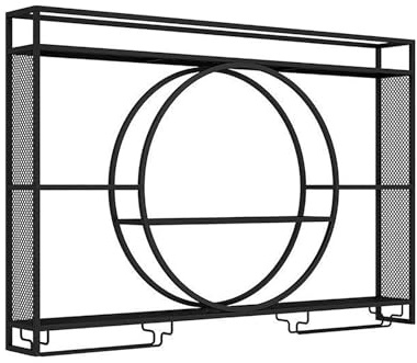LED-beleuchtetes, modernes wandmontiertes Weinregal mit schwebenden Ablageregalen und hängendem Weinglashalter, ideal für die Hausbar, Küche, Wohnzimmer oder Café-Dekor Schwarz (140x15)