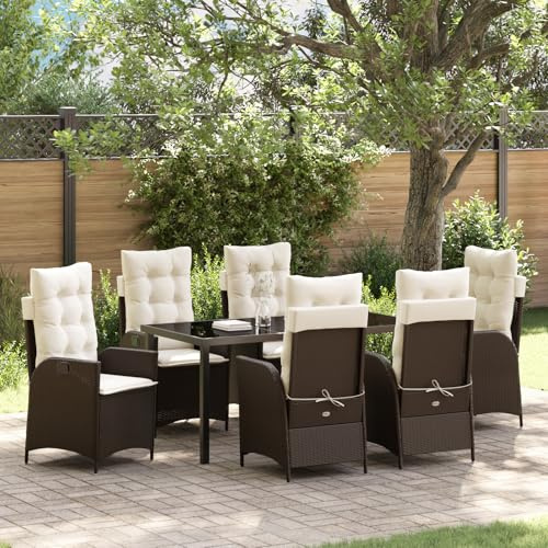 Qnhdfrt Garten Lounge-Set mit Kissen 7-TLG Braun PE Rattan verstellbare Outdoor Möbel für Garten Terrasse Balkon