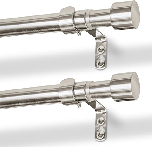 Harbour Housewares Extendable Metal Curtain Poles with Brackets - 77 to 150cm - Brushed Nickel - 2x Long Telescopic Adjustable Bay Window Bedroom Door Rod Rail for Eyelet & Rings Curtains