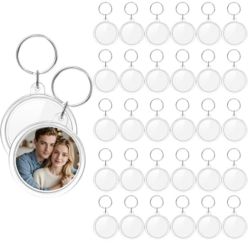 30 Pcs Porte-Clés Photo en Acrylique, Rond Transparent Keychain, Personnalisé Porte Clef pour Famille, Couples, DIY Souvenir Cadeaux