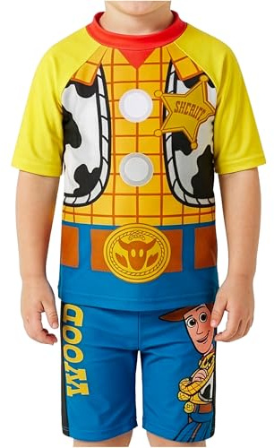 Disney Toy Story Buzz l'Eclair | Woody Ensemble Maillot de Bain Garcon, 2 Pieces Rashguard Vest et Short de Bain, Fermeture Eclair, Ete Cadeau Garcon
