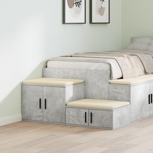 ROMHZKS Moderner Nachttisch mit Beton-Optik und 2 geräumigen Fächern - Schlanker Nachttisch aus Stabiler Spanplatte, minimalistisches Design für stilvolles Schlafzimmer, platzsparend