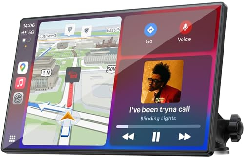 LAMTTO Trådlös Carplay display för A-ppIe Carplay och Android Auto 9 tums pekskärm skärm bärbar bilradio bil spelskärm med navigering Bluetooth Mirror Link Siri & G00gle FM AUX
