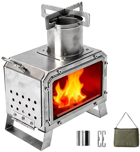 Estufa de Leña Portátil para Tiendas de Campaña con Chimenea, Estufa de Camping de Acero Inoxidable para Tiendas de Campaña, Camping de Invierno, Pesca en Hielo y Caza