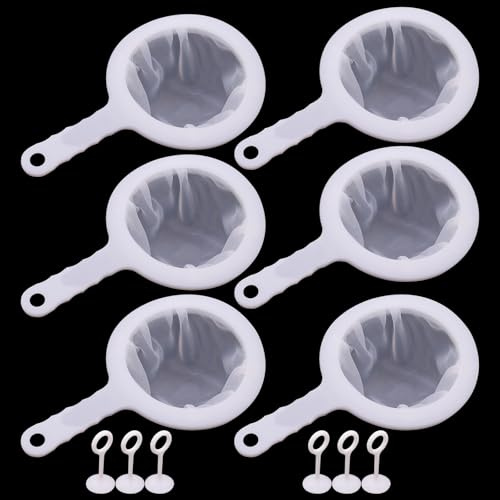 Piuluvor® 6 Stück Sieb Fein mit Griff 80/100/120/200/300/400 Mesh Nylon Feines Sieb, Ultrafeines Küchensieb Kunststoff mit 6 Pressstab für Milch, Sojamilch, Saft, Kaffee, Wein
