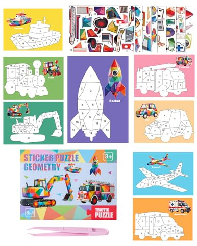 Pusselböcker klistermärken - DIY Relief-collage-kit, 3D-självhäftande collage-kit | presentidé för resor skola flickor pojkar flygplan bil jul födelsedag