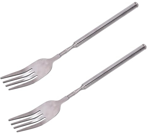 Tenedor extensible, 2 piezas Tenedor telescópico ajustable Tenedores de cena de mango largo de acero inoxidable Tenedores expandibles portátiles para barbacoa Fruta Postre