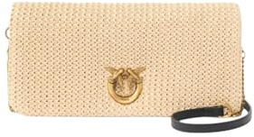 Pinko Pochette a Tracolla Click Soft, Rafia e Pelle, Naturale/Nero, 27,5 x 13 x 2 cm, Stile Elegante