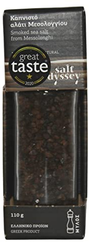 Salt Odyssey Gros Sel Marin Fumé Grec en Moulin Reutilisable, 2 × 110 g – Idéal pour Grillades, Viandes, Poissons & Barbecues
