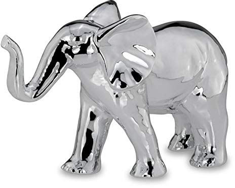 H.Bauer jun. Elefanten Figur Porzellan silberfarben 21 cm - glänzende Porzellanfigur, große Tierfigur galvanisiert, Glückssymbol für Wohnzimmer, stilvolle Wohndeko & Geschenkidee