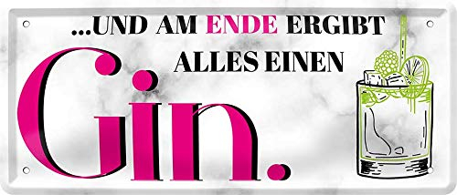 Blechschilder Lustiger Alkohol Gin Trink Spruch: “UND AM Ende ERGIBT Alles EINEN Gin.” Deko Humor Türschild Metallschild Schild Witziges Geschenk zum Geburtstag oder Weihnachten 28x12 cm