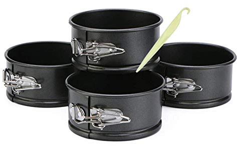 CANDeal 4 Pcs 4 Inch Springform Pans Mini Springform Pans Pequeños Y Redondos A Prueba De Fugas Mini Moldes para Tartas De Queso con Fondo Removible Molde Antiadherente para Tartas De Queso Quiches