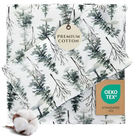 Pobibaby Premium Twin Full Sheets Sets, Kids Double Bed Sheets in Cotton Blend | Ultra-Soft Woodland Camping Print with Fitted Sheet, Flat Sheet & Pillowcases (Twin Woods)