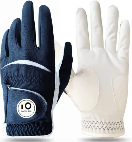 Golfhandskar herr golfhandskar vänster höger läder handske värde 1 2 stycken not par golfhandske vänster höger med boll markör allväder handtag (1 st marinblå, L, höger)