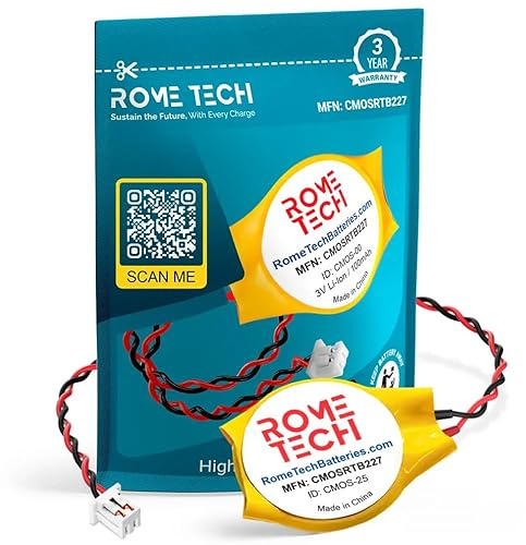 Rome Tech CR1220 CMOS Battery for MSI GS75, Asus Q302L - Laptop Backup BIOS RTC 3V CR 1220 Battery with 2 Wire Long Cable Regular Connector (1-Pack)