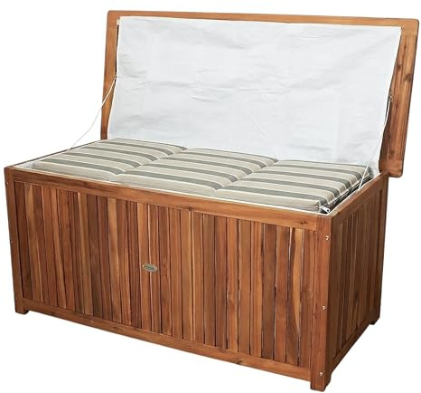 Coffre de rangement de jardin en bois d'acacia naturel huilé – 133 x 58 x 55 cm – Coffre de rangement en bois avec couvercle 236 L marron – Boîte de rangement pour coussins Coussin d'assise Coffre de