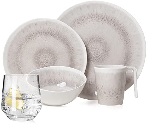 Vaisselle de camping en mélamine pour 4 personnes - Design enclume - 16 pièces - Verres à eau Milano - Vaisselle de table pour pique-nique et barbecue
