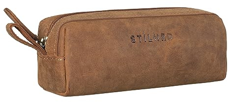 STILORD Linus Etui Leder Vintage Herren Damen Stifteetui Lederetui Federmappe quadratisch Stiftetasche echtes Rindsleder Farbe:Sattel - braun
