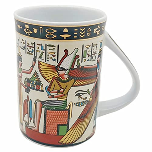Tazza da caffè in ceramica in porcellana stile antico egiziano, grande tazza dorata per caffè, tè, regalo o souvenir per familiari, amici, casa, bar, ristorante, hotel, 280 ml (beige e oro)