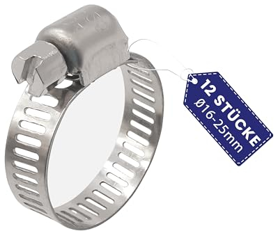AZISHA Fascette Metalliche Stringitubo 16-25mm 12 Pezzi - 304 Fascette Stringitubo Inox - Regolabile Fascette Metallo – W4 Fascette In Acciaio Inox Per Tubi Piscina,Giardino,Gas,Lavatrice,Auto E Acqua