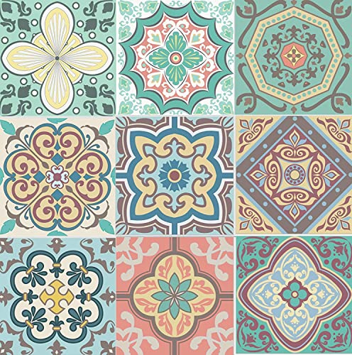 Pack of 27 Mixed Pastel Tile Stickers 6x6 or 4x4 Kitchen Bathroom DIY tiling Traditional Vintage Design Peel and Stick (6 inch Mixed Pastel Modern)