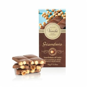 Venchi - Tablette de Chocolat au Lait au Gianduja et Noisettes du Piémont IGP entières, 100 g - Sans gluten